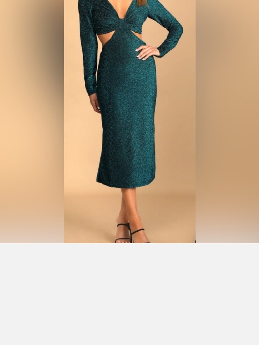 Lulu's Teal Sparkle Cutout Long-Sleeve Midi Dress